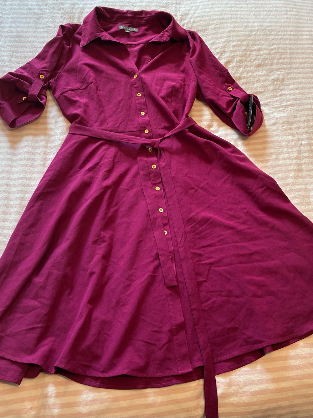 Sharagano Magenta Button-Front Midi Shirt Dress